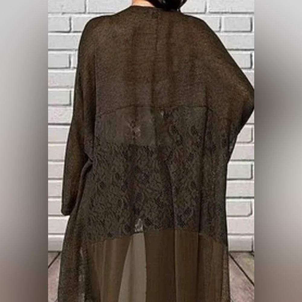 Gigio USA Women’s Medium Open Front Duster Cardigan Boho Crochet Lace Brown NWT - Picture 10 of 10